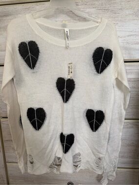 Aeropostale Bethany Mota White Distressed Heart Knit Sweater